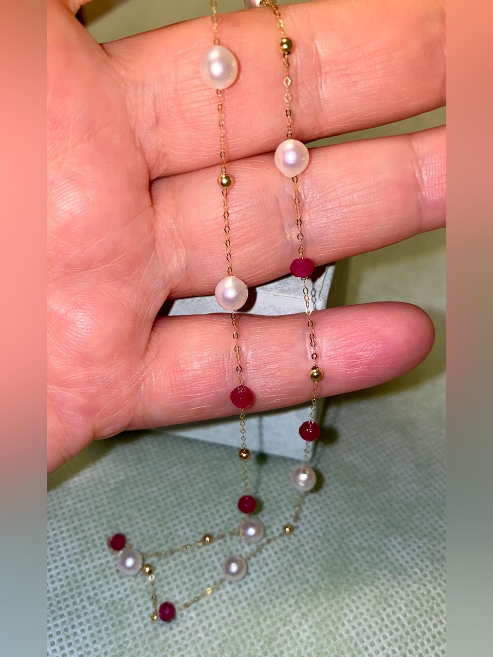 18K Gold Tourmaline & White Pearls statement necklace. Real gold - Picture 8 of 9